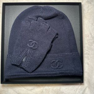 Cashmere Chanel Beanie & Fingerless Mittens